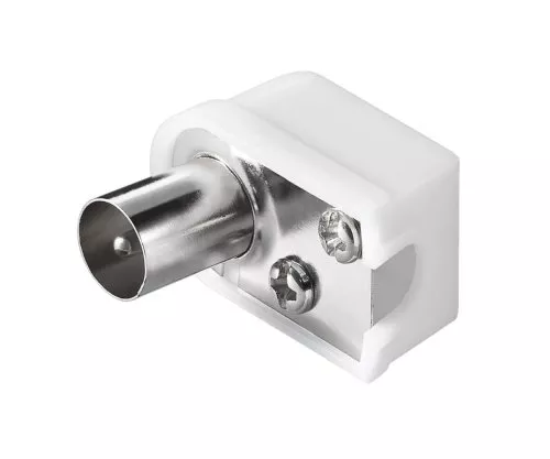 Coaxial right angle plug with screw fixing, DINIC box
